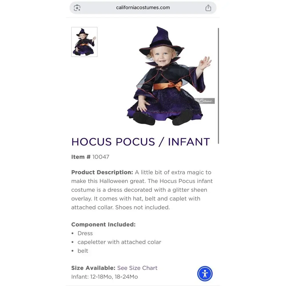 Hocus Pocus Infant Toddler Witch Dress ONLY from California Costumes Collection